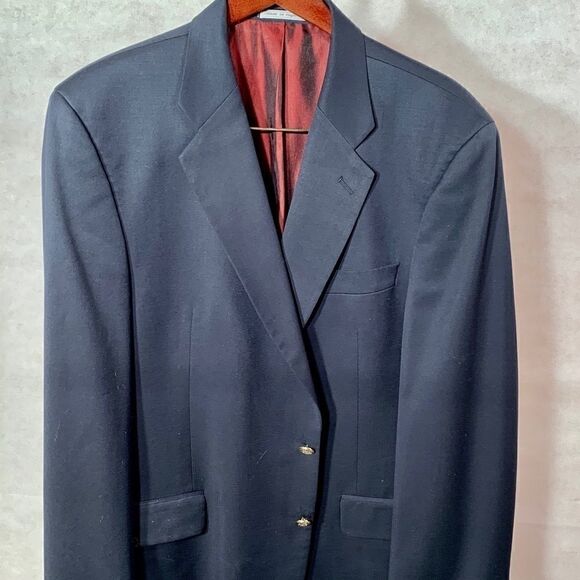Navy Blue Sports Coat 46R Brass Buttons - Picture 1 of 4